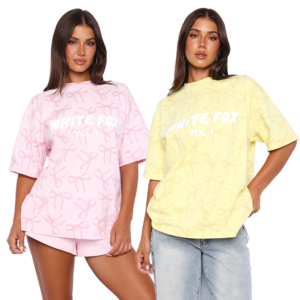 White Fox Women's Round Neck Printed T-shirt Oversized Top