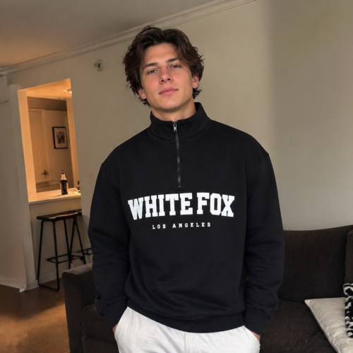 White Fox Zipper Stand up Collar Design Women's Sweatshirt photo review