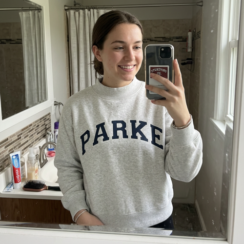Parke small collar design loose women's hoodie photo review