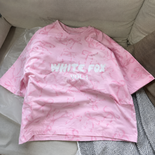 White Fox Women's Round Neck Printed T-shirt Oversized Top photo review
