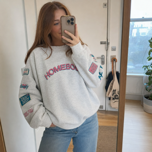 Click to view full screen Pink HOMEbody Oversized Embroidered Crewneck photo review
