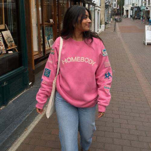 Click to view full screen Pink HOMEbody Oversized Embroidered Crewneck photo review