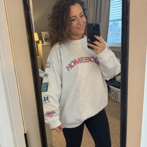 Click to view full screen Pink HOMEbody Oversized Embroidered Crewneck photo review